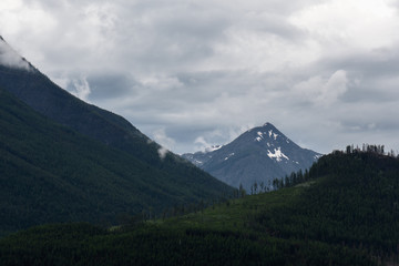 Canadian wilderness and deforestation on a stormy day in British Columbia