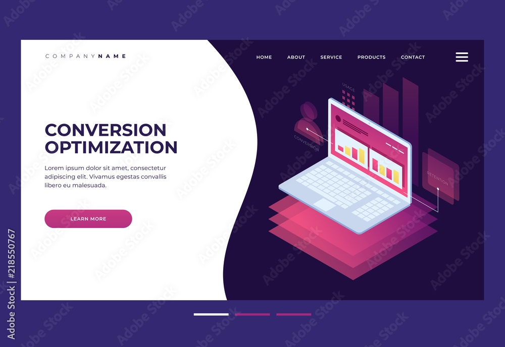 Poster concept of marketing techniques. website and search engine optimization. image of notebook with char