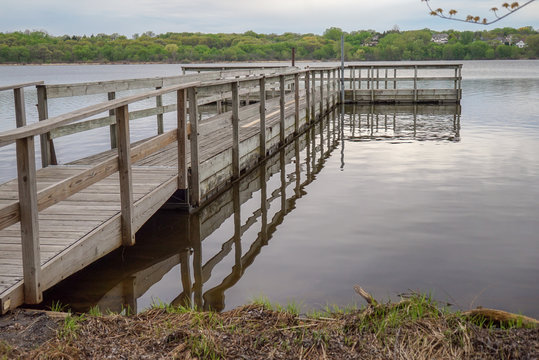 Beautiful fishing dock and calm waters on Starring Lake in Minnesota