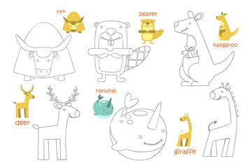 Kids coloring page set