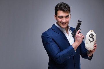 Handsome man against gray background