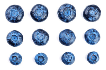 fresh ripe blueberry isolated on white background. Top view. Flat lay pattern. Set or collection