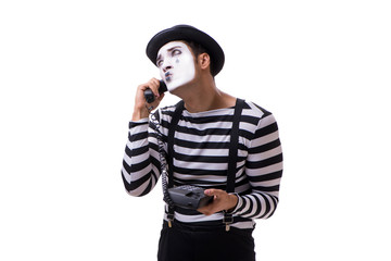 Mime with telephone isolated on white background