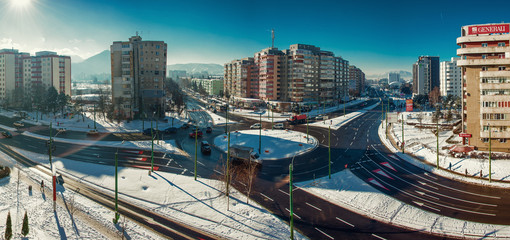 Fototapeta na wymiar BRASOV, ROMANIA - 07 January 2015: Aerial view of the downtown of Brasov,Transylvania, Romania