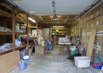 Messy garage interior in need of organization