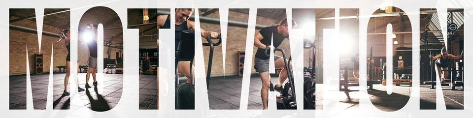 Collage of two people working out with gym equipment