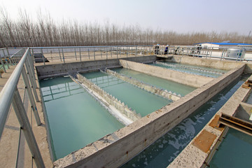 Sewage treatment plant closeup in an industrial enterprise