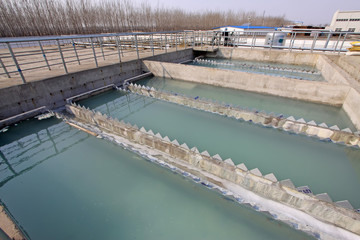 Sewage treatment plant closeup in an industrial enterprise