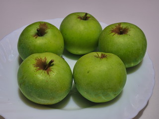 Hundred percent organic green apples harvested today from our garden