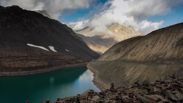 Time Lapse of Suraj Taal, India. Suraj Taal is a high altitude lake in the himalayan region of HImachal Pradesh. One can also see the Prayer Pillars around the lake that the travellers build.