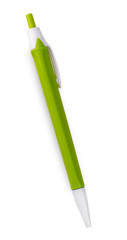 close up of green pen on white background