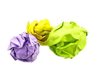 colorful crumpled papers on white background