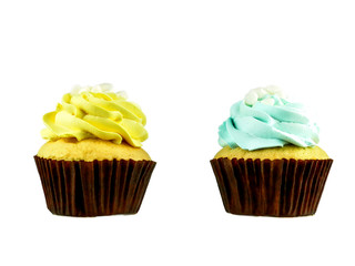 Cupcake with whipped cream isolated on white background