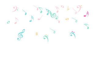 Music Notes Confetti Falling Chaos Vector. Music Symbols Texture Poster Background Elements. Party Night, Festival, Celebration or Concert, Melody Notes Trail. Decorative Song Sheets Chaos Effect.