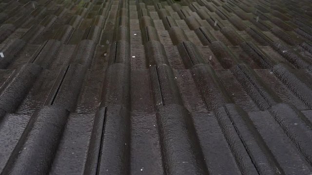 slow motion rain drop on roof house
