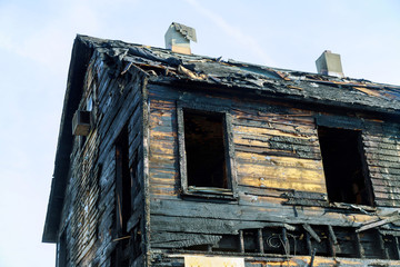 Abandoned house completely consumed by fire is burnt to the ground after fire