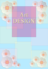 cover, card, white flowers, pastel colors of the rectangles
