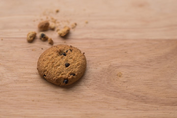 Chocolate chip cookies on wooden table