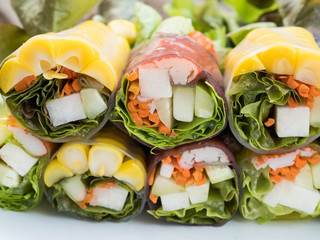 Spring rolls and salad