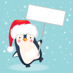 penguin holding sign
