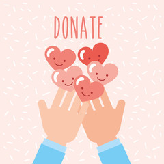 hands with kawaii hearts love donate charity vector illustration