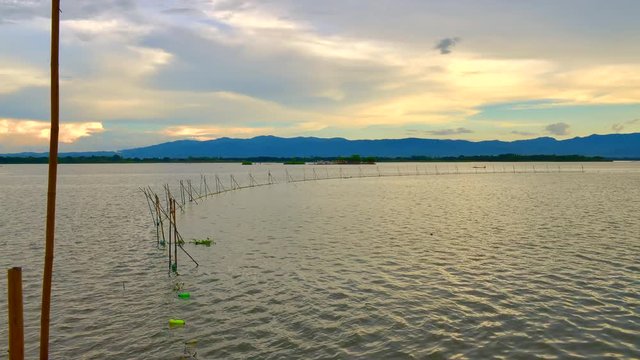 4K time lapse of Kwan Phayao lake in the evening, Thailand.