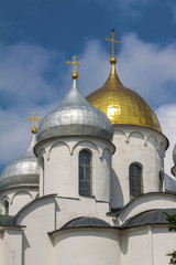 Domes of the church in the sky with clouds
