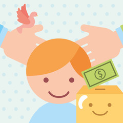 hands and boy cardboard box money donate charity vector illustration