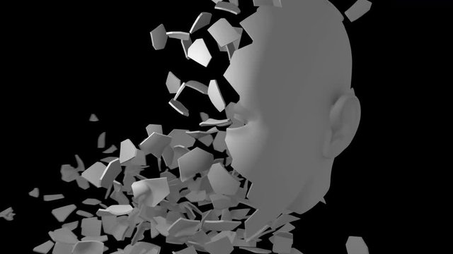 Destroyed face, Shattered head, Alpha channel Transparent background (animation)