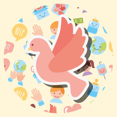 pink pigeon peace help kawaii charity vector illustration