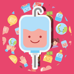 blood bag medical kawaii charity donation vector illustration
