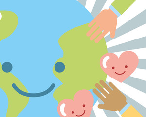 world kawaii hands love hearts charity vector illustration