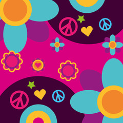 Fototapeta na wymiar free spirit music vinyl disc flowers heart peace and love vector illustration