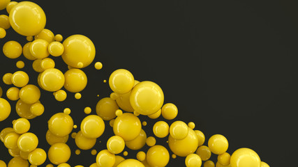 Yellow spheres of random size on black background