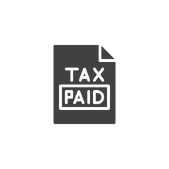 Tax paid document vector icon. filled flat sign for mobile concept and web design. financial marketing simple solid icon. Symbol, logo illustration. Pixel perfect vector graphics