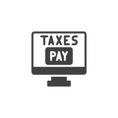 Online taxes pay vector icon. filled flat sign for mobile concept and web design. Computer monitor with tax pay simple solid icon. Symbol, logo illustration. Pixel perfect vector graphics