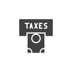 Taxes atm vector icon. filled flat sign for mobile concept and web design. Money bill in tax pay machine simple solid icon. Symbol, logo illustration. Pixel perfect vector graphics