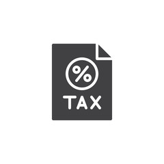 Percentage tax document vector icon. filled flat sign for mobile concept and web design. Taxes percent simple solid icon. Symbol, logo illustration. Pixel perfect vector graphics