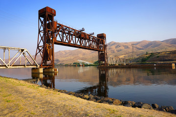 historic lift bridge over Clearwater river in Idaho