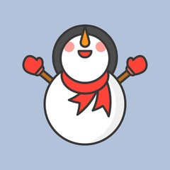 snowman with scarf and mitten gloves, filled outline icon for Christmas theme
