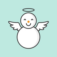 snowman with angel ring and wings, filled outline icon for Christmas theme