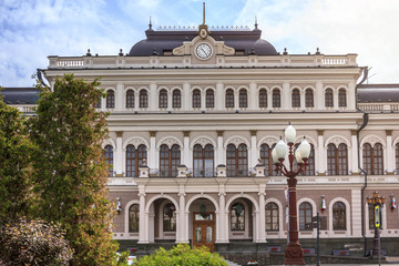  The exterior of Kazan Town Hall, Tatarstan, Russia. The building is located on Freedom Square in the administrative quarter of the city.
