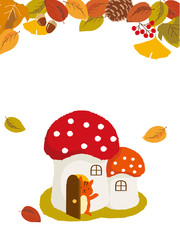 秋イラスト　キノコハウス