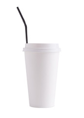 Coffee cup made from plastic on a white background