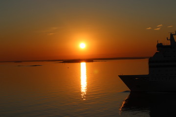 Midnight sun over the baltic sea from the ferry from tallin to helsinki