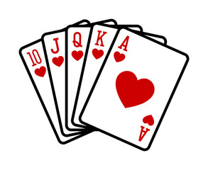 Heart royal straight flush poker hand flat vector icon for casino apps and websites 