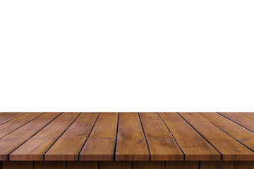 Empty wooden table top on isolated white, Template mock up for display of product.