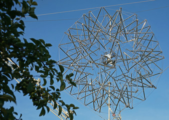 Metal model of the atom in Gorky city Park in Moscow.