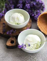 Ice cream and lavender flowers