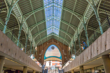 Steel contruction of the Mercado Colon market hall in Valencia, Spain
